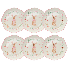 Conjuntos de Pratos Estampados de Páscoa Peter Rabbit Rosa - 6 Peças