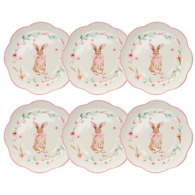 Conjuntos de Pratos Estampados de Páscoa Peter Rabbit Rosa - 6 Peças